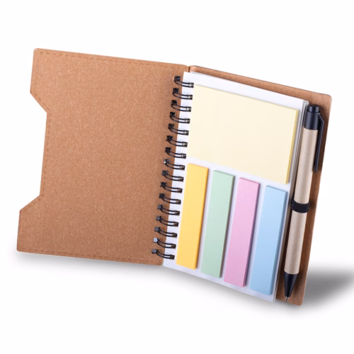 Caderno A6 em Papelão Reciclado com Caneta e Sticky Notes