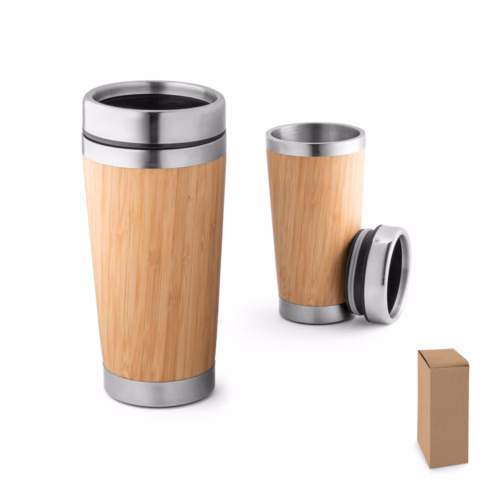 Copo de Viagem Térmico PIETRO 500 ml em Aço Inox e Bambu