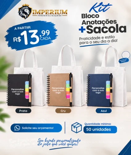 Kit Personalizado Sacola, Caderneta e Caneta