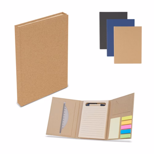 Caderno Ecológico com Caneta, Régua e Notas Adesivas